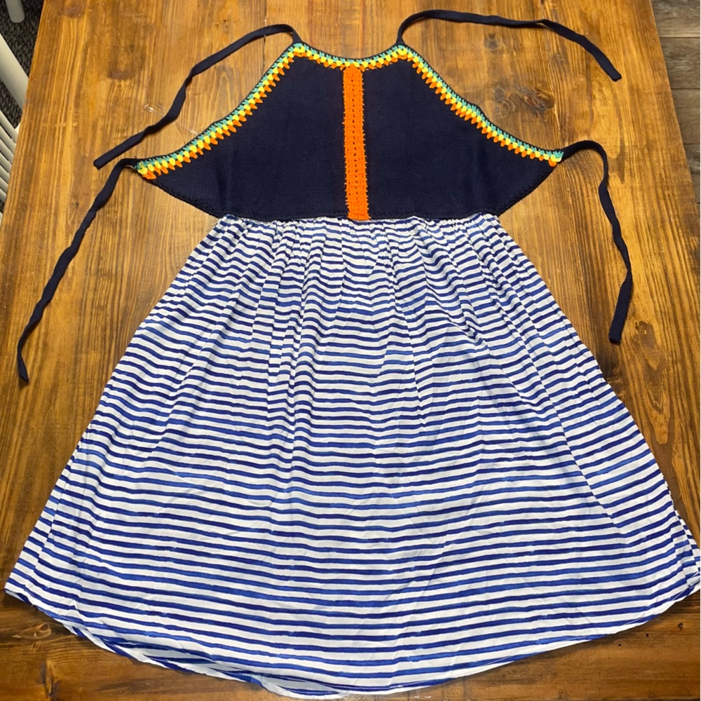 Sperry Blue Caribbean Crochet Striped Halter Tie Midi Dress, Large